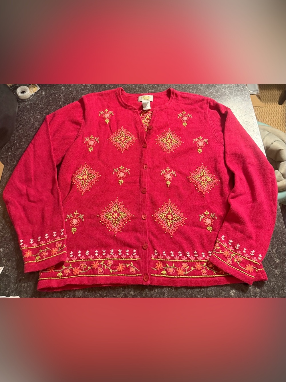Women's Pink Embroidered Button-Front Cardigan Jacket